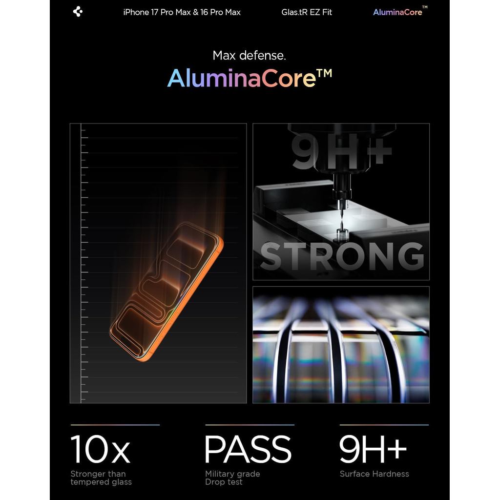 Spigen AluminaCore Tempered Glass Glas.tR EZ Fit l Sensor Protected for iPhone 17 Pro Max / 16 Pro Max [2 Pack]