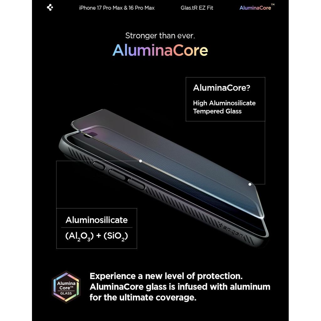 Spigen AluminaCore Tempered Glass Glas.tR EZ Fit l Sensor Protected for iPhone 17 Pro Max / 16 Pro Max [2 Pack]