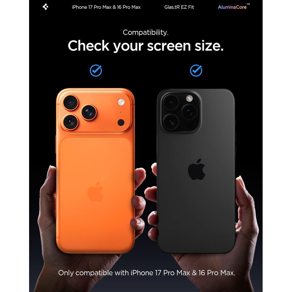 Spigen AluminaCore Tempered Glass Glas.tR EZ Fit l Sensor Protected for iPhone 17 Pro Max / 16 Pro Max [2 Pack]