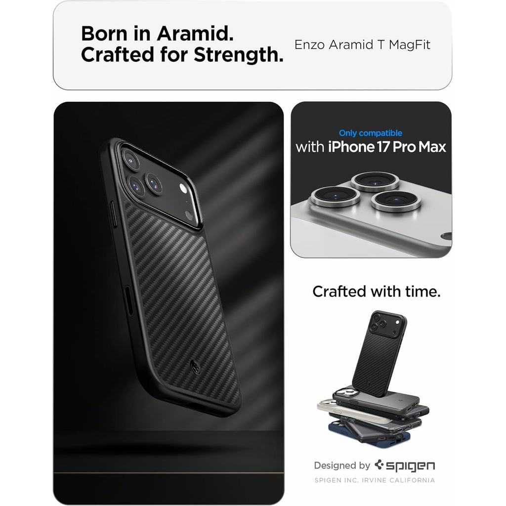 Spigen Enzo Aramid T [Camera Control Button] for iPhone 17 Pro Max Case - Black