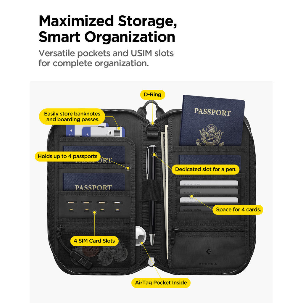 SPIGEN [KD500 Pouch] Passport Organizer Pouch / Hold up to 4 Passports with One Pouch