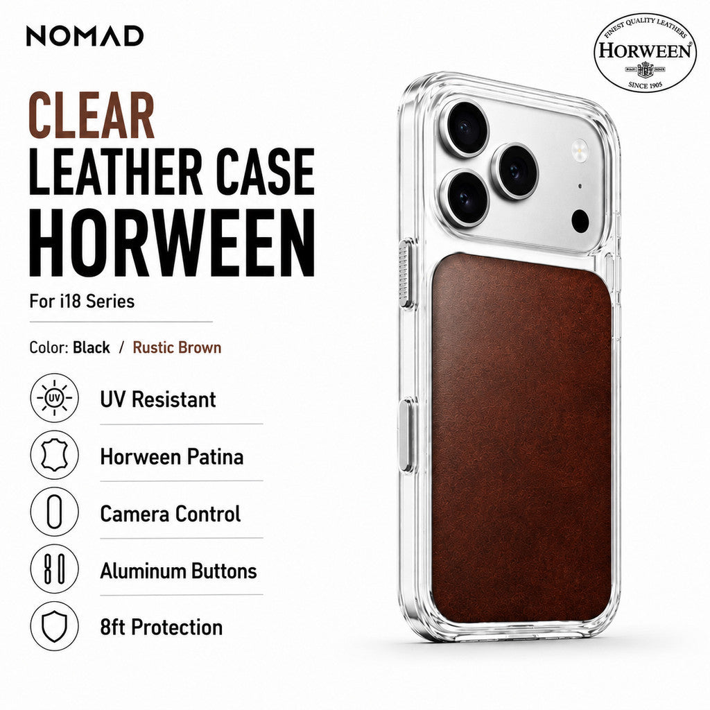 NOMAD Clear Leather Case with Horween Leather Magnetic Compatible for iPhone18 Series