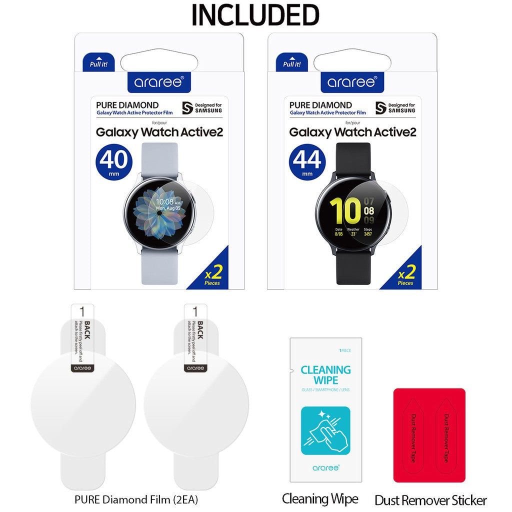 Araree Pure Diamond Galaxy Watch Active 2 Scratch Resistant Screen Protector (2 Pack)