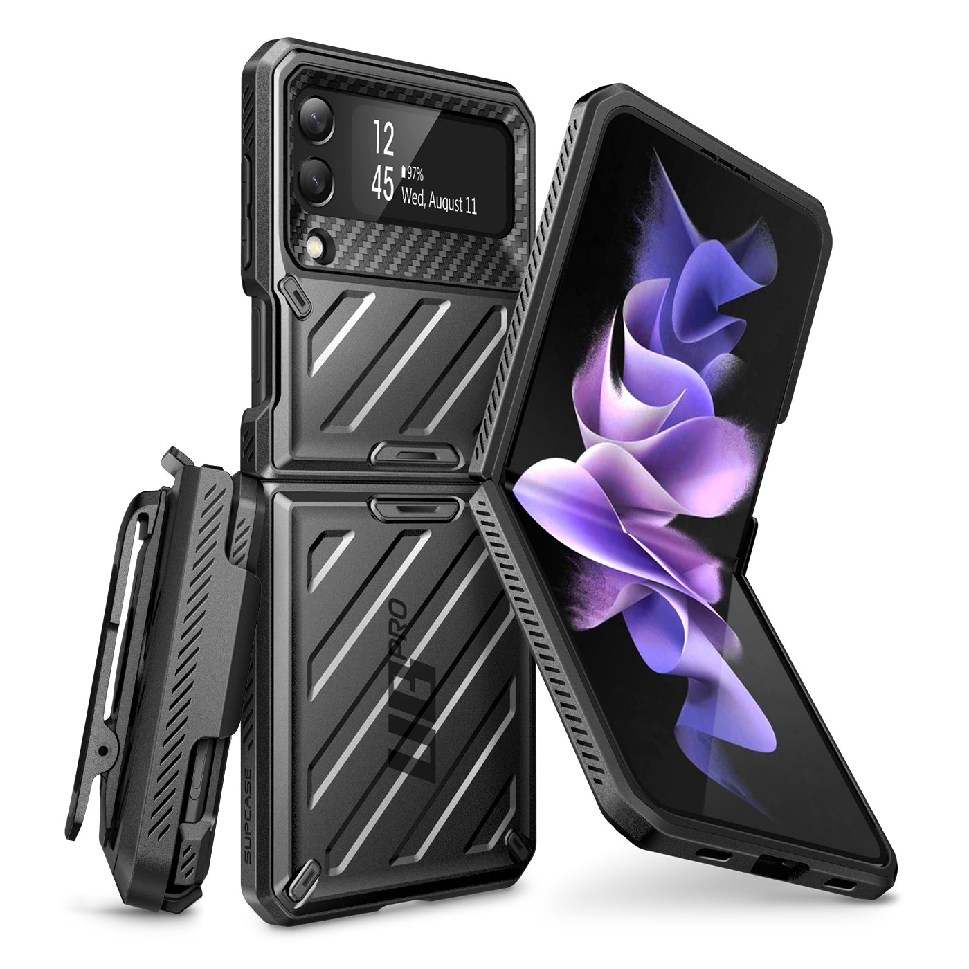 SUPCASE Galaxy Z Flip 3 Unicorn Beetle PRO Rugged Case with Belt Clip-Black