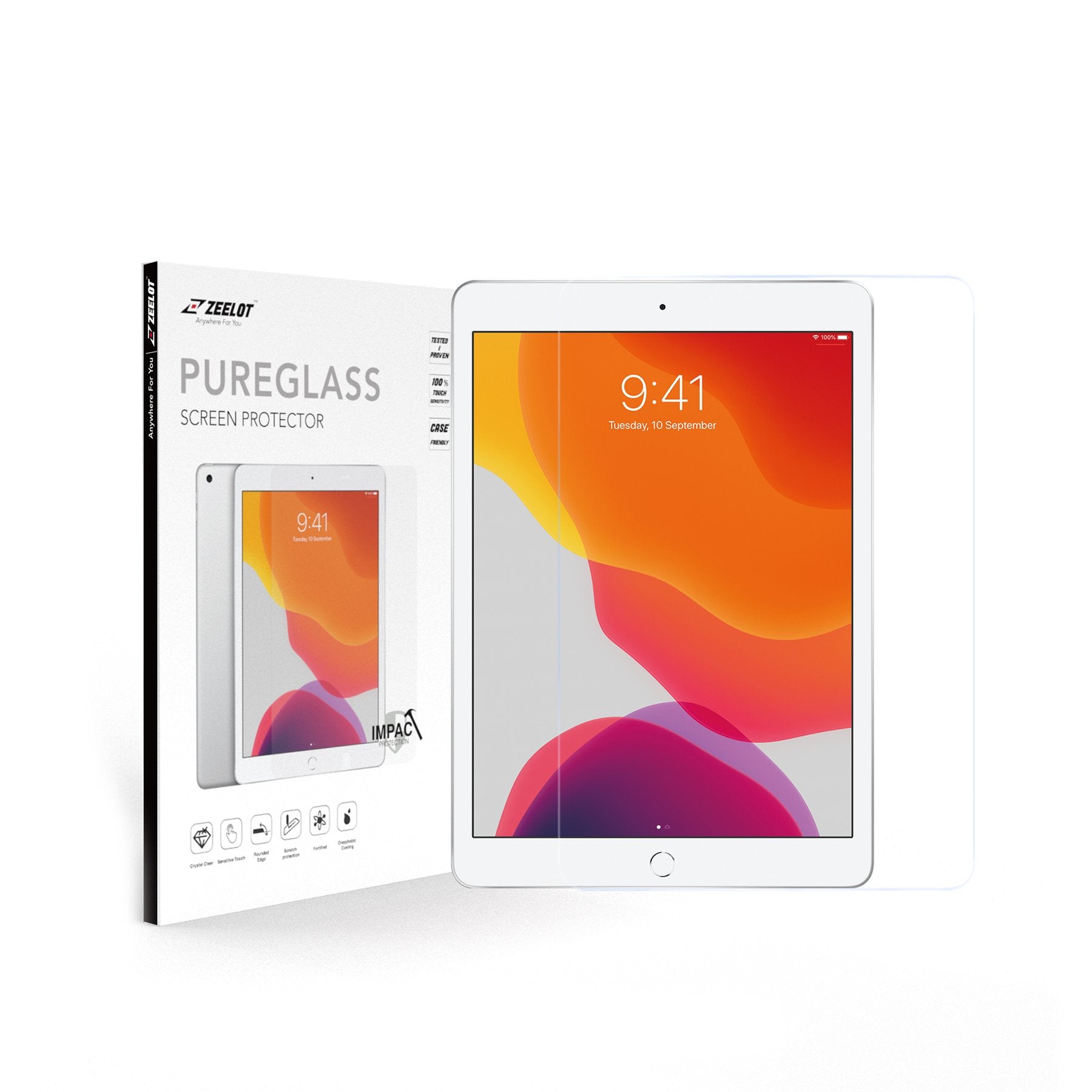 ZEELOT PureGlass iPad 10.2" (2020/2019) 2.5D Clear Tempered Glass Screen Protector