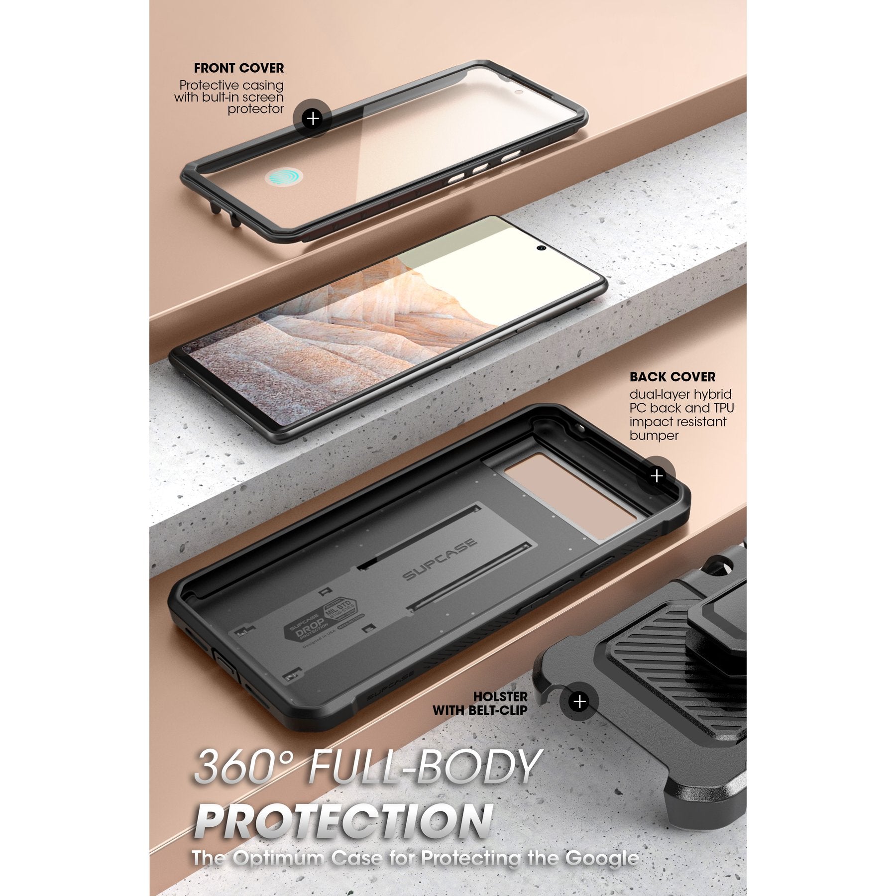 SUPCASE Google Pixel 6 (2021) Unicorn Beetle PRO Rugged Holster Case - Black