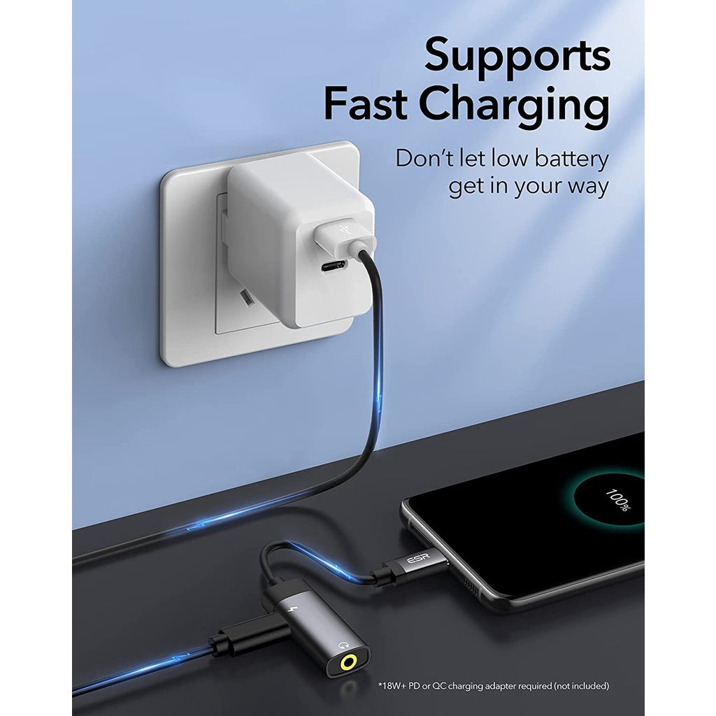 ESR USB-C PD Headphone Jack Adapter, 2-in-1 USB-C to 3.5 mm Audio Adapter with Fast Charging for Aux, Stereo, Earphones