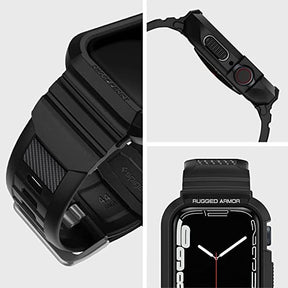 Spigen Rugged Armor Pro Black Case Band Compatible With Apple Watch Series 8 / SE / 7 / 6 / 5 / 4 (45mm/44mm) Case