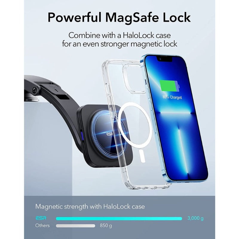 ESR HaloLock Dashboard Mount Magnetic Wireless Car Charger, Fast Charging, Compatible for iPhone 13 12 Pro Max MagSafe