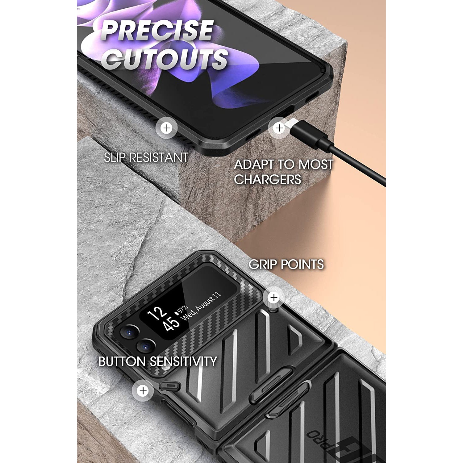SUPCASE Galaxy Z Flip 3 Unicorn Beetle PRO Rugged Case with Belt Clip-Black