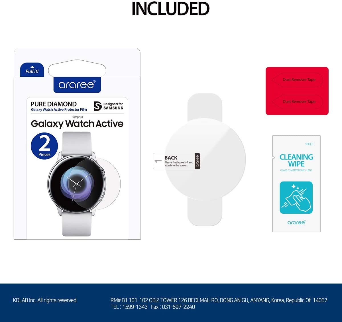 Araree Pure Diamond Galaxy Watch Active 2 Scratch Resistant Screen Protector (2 Pack)