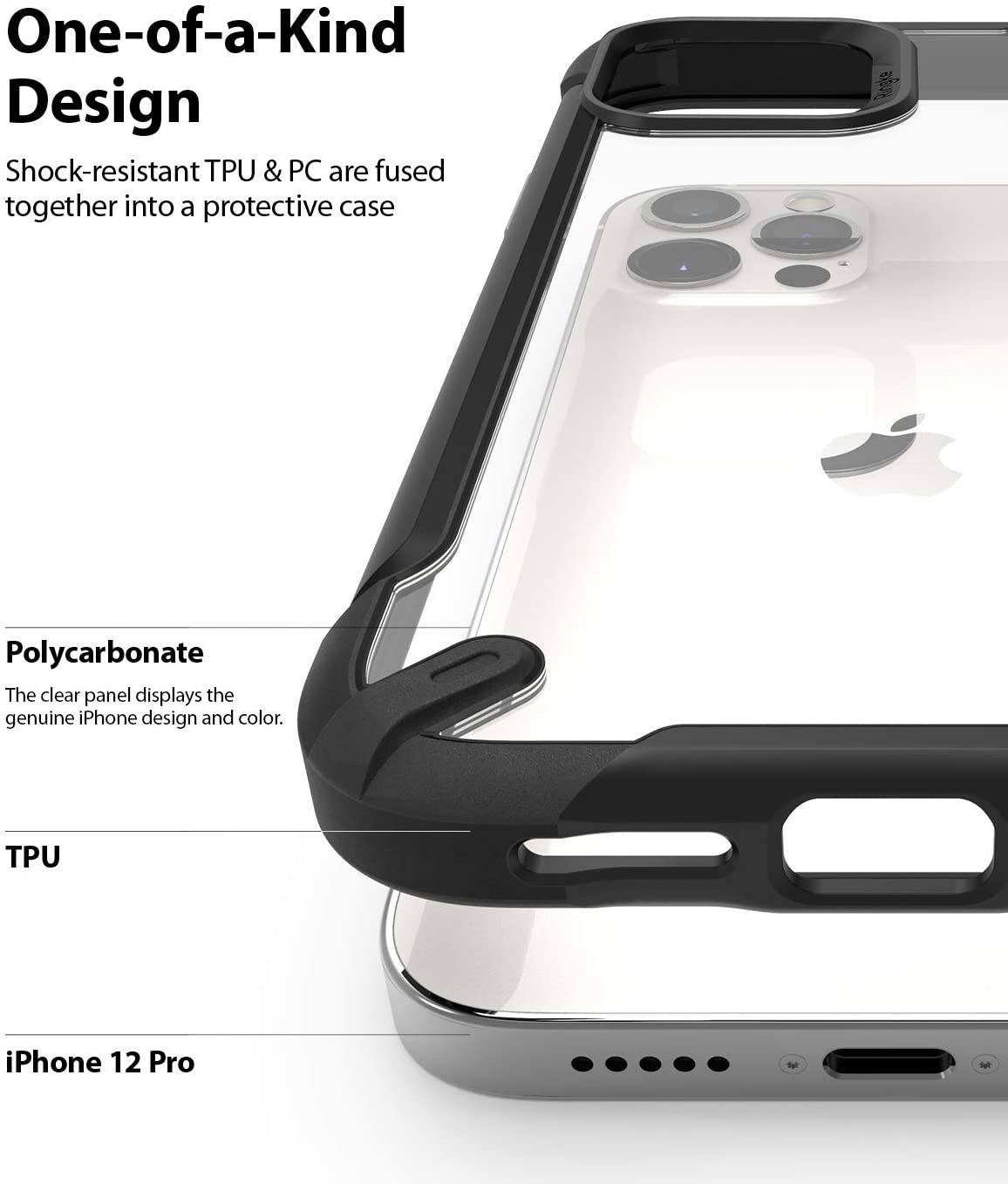 Ringke Fusion-X2 iPhone 12 / Pro / Pro Max Transparent Back Shockproof Upgraded Side Grip Flexible TPU Phone Cover Black