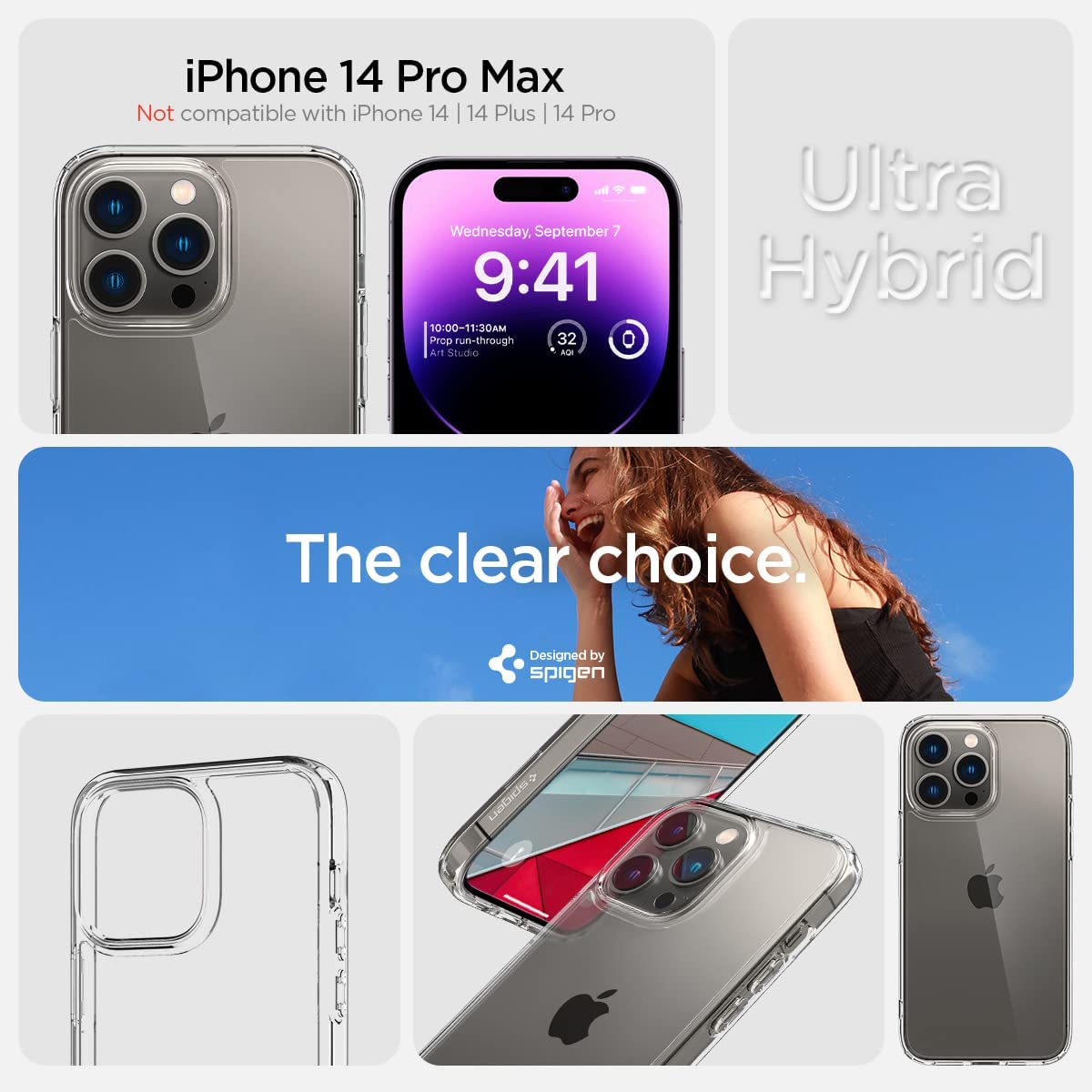 Spigen Ultra Hybrid [Anti-Yellowing Technology] Designed for iPhone 14 Pro / Pro Max Case (2022) - Crystal Clear