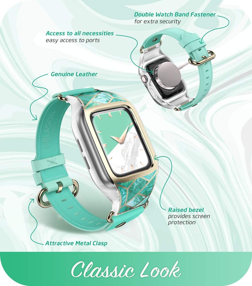 i-Blason Cosmo Apple Watch Band Series 6 / SE / 5 / 4 [44mm] Jade Green, Stylish Sporty Protective Bumper Case with Adjustable Strap Bands