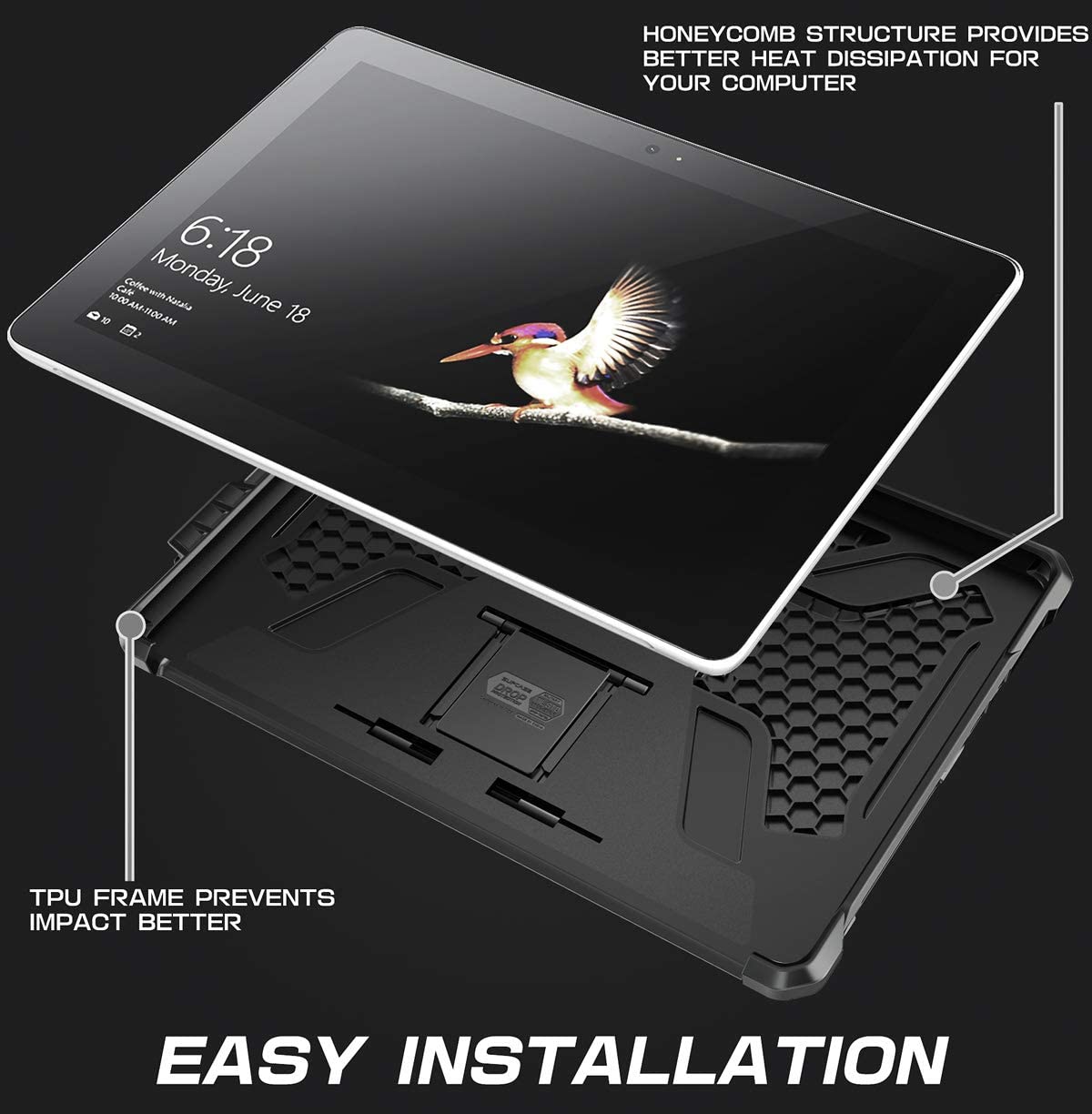 SUPCASE UB Pro Microsoft Surface Go 10 inch 2018 / Surface Go 2 10.5 inch 2020 Full-Body Kickstand Rugged Protective Case(Black)