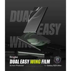 Ringke Dual Easy Wing Film for Samsung Galaxy S23 Ultra 5G Screen Protector [2 Pack] Wing Technology Full Coverage Case