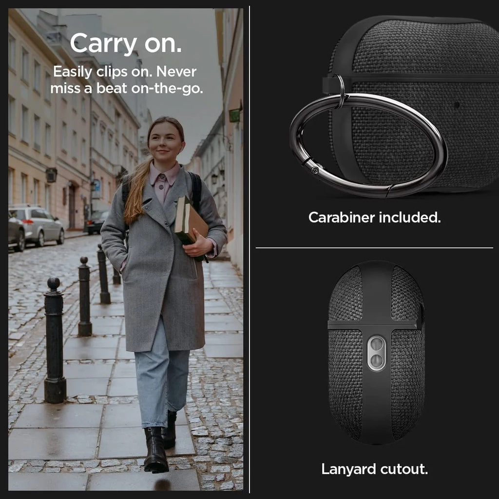 Spigen Urban Fit Designed for Airpods Pro 2 Case (2022), Premium Fabric with Keychain - Black