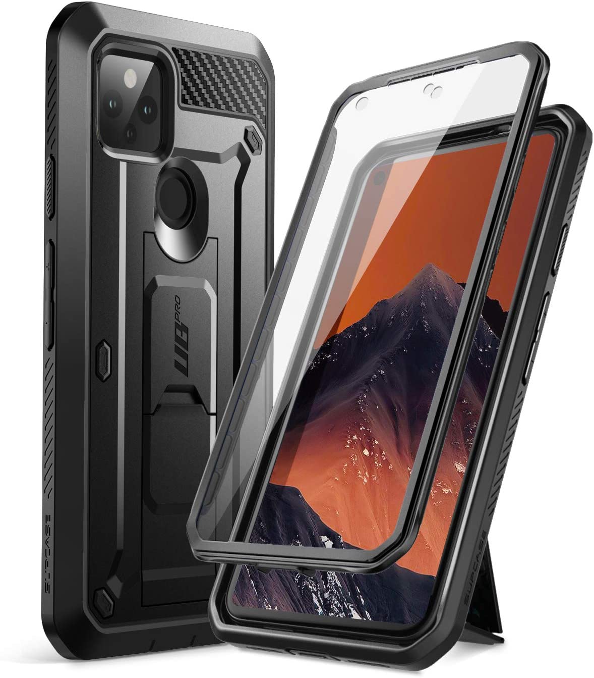 SUPCASE Unicorn Beetle Pro Google Pixel 5 Full-Body Rugged Holster Case with Built-in Screen Protector (Black)