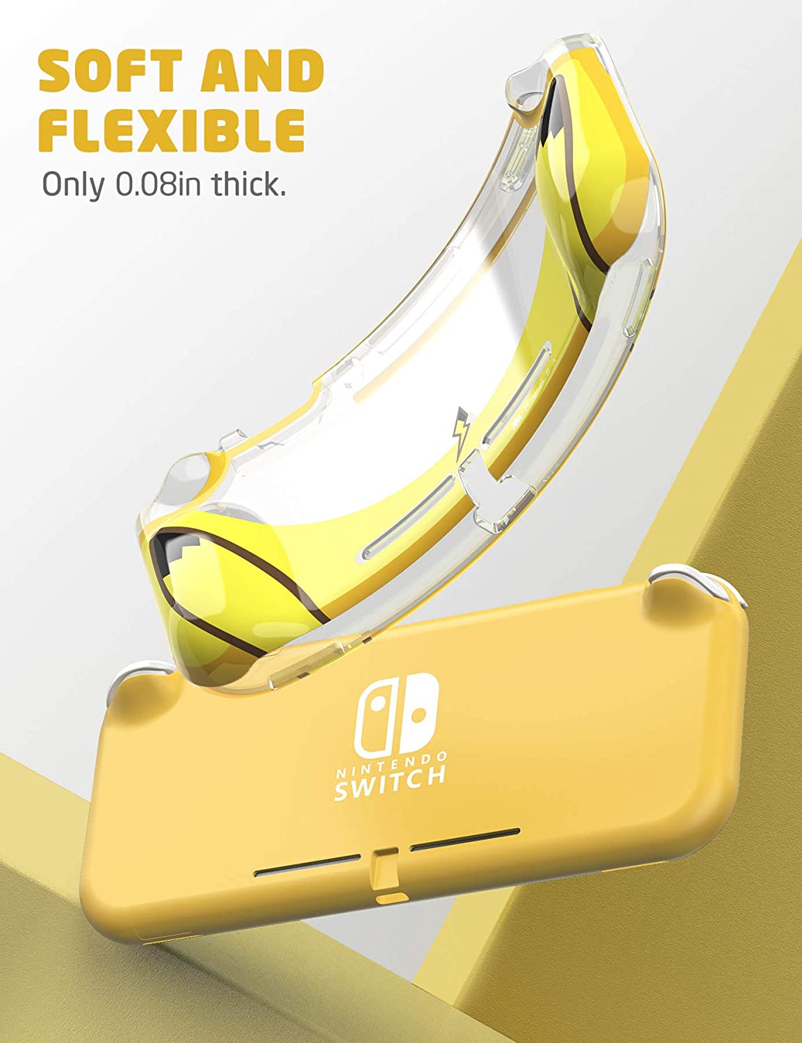 Mumba Nintendo Switch Lite, [Thunderbolt Series] Protective Clear Cover with TPU Grip (Yellow)