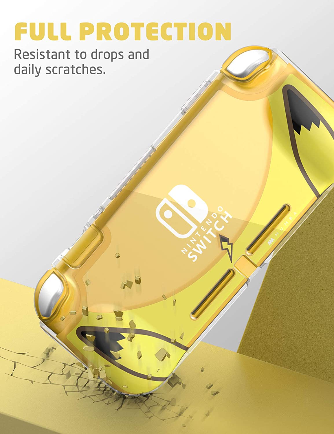 Mumba Nintendo Switch Lite, [Thunderbolt Series] Protective Clear Cover with TPU Grip (Yellow)
