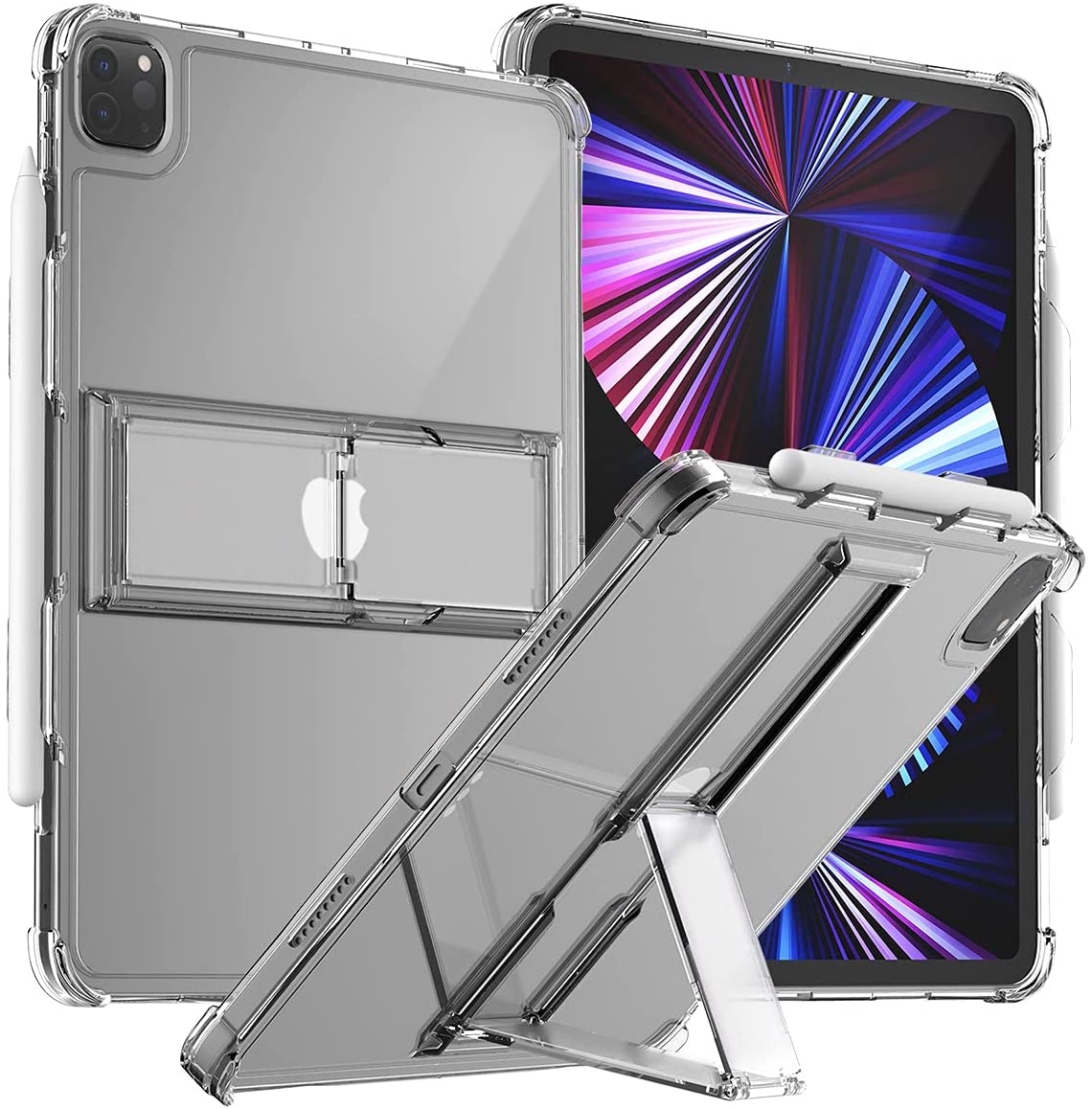 Araree FLEXIELD SP iPad Pro 11 / 12.9"inch 2021 with Convenient Sturdy Apple Pencil Holder and Dual Kickstand Mode Case Clear Transparent Cover