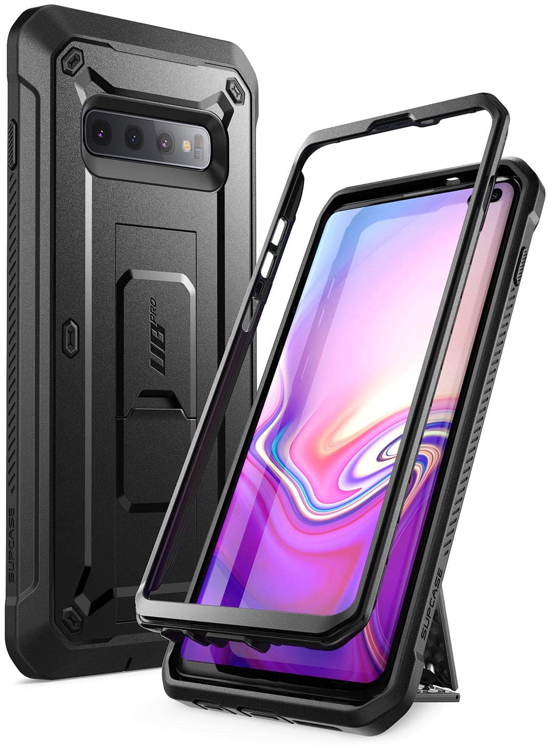SUPCASE Unicorn Beetle Pro Galaxy S10 Plus Full-Body Dual Layer Rugged with Holster & Kickstand Without Built-in Screen Protector (Black)