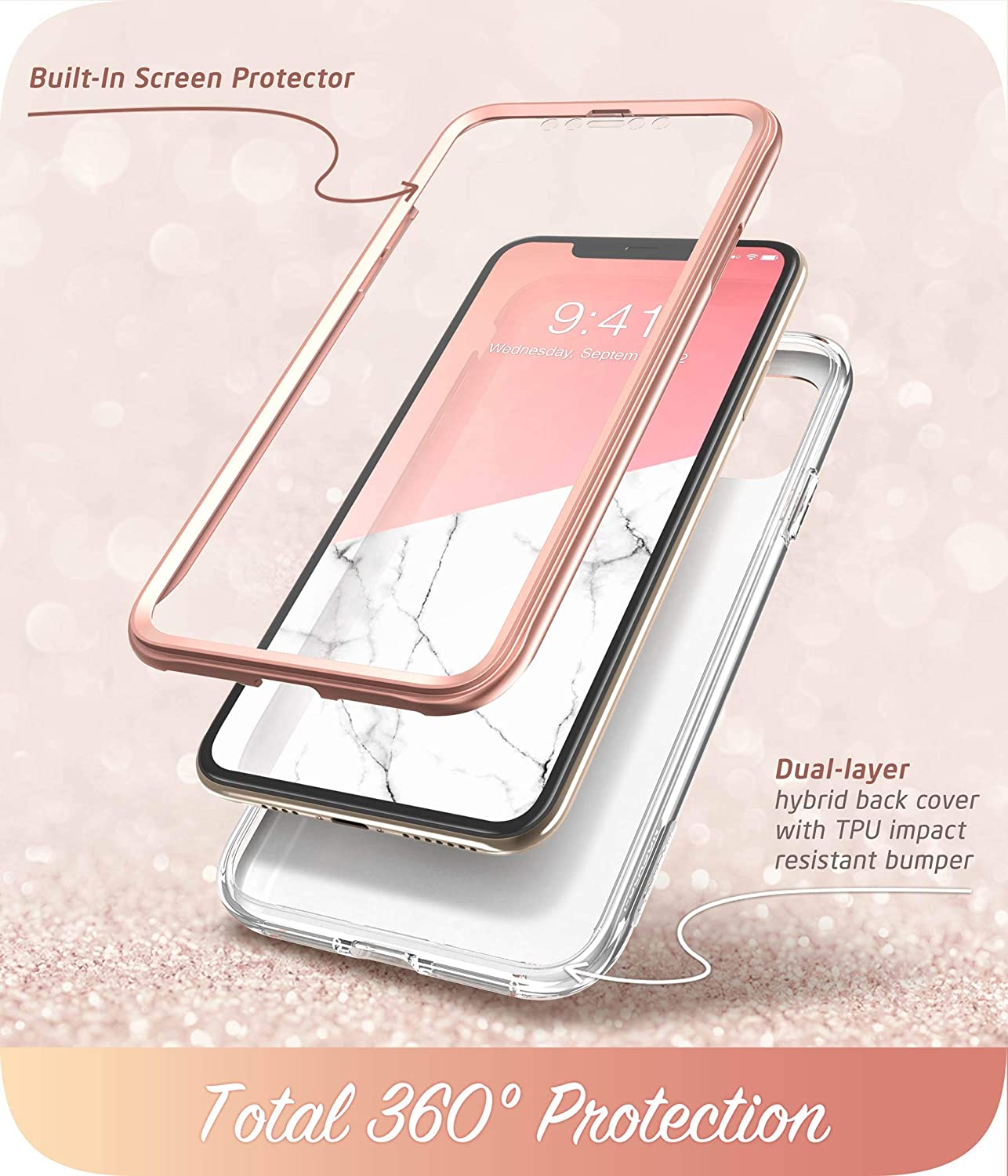 i-Blason Cosmo Series iPhone 11 / Pro / Pro Max Slim Full-Body Stylish Protective Case with Built-in Screen Protector (Marble)