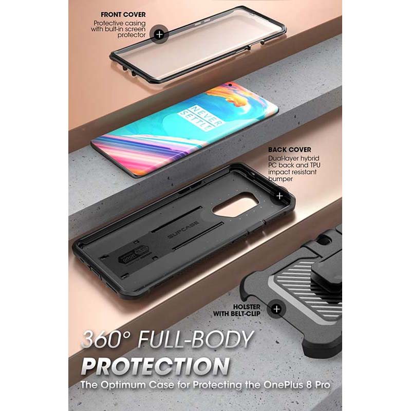 SUPCASE Unicorn Beetle Pro OnePlus 8 / 8 Pro / 8T Built-in Screen Protector Full-Body Rugged Holster Case Black
