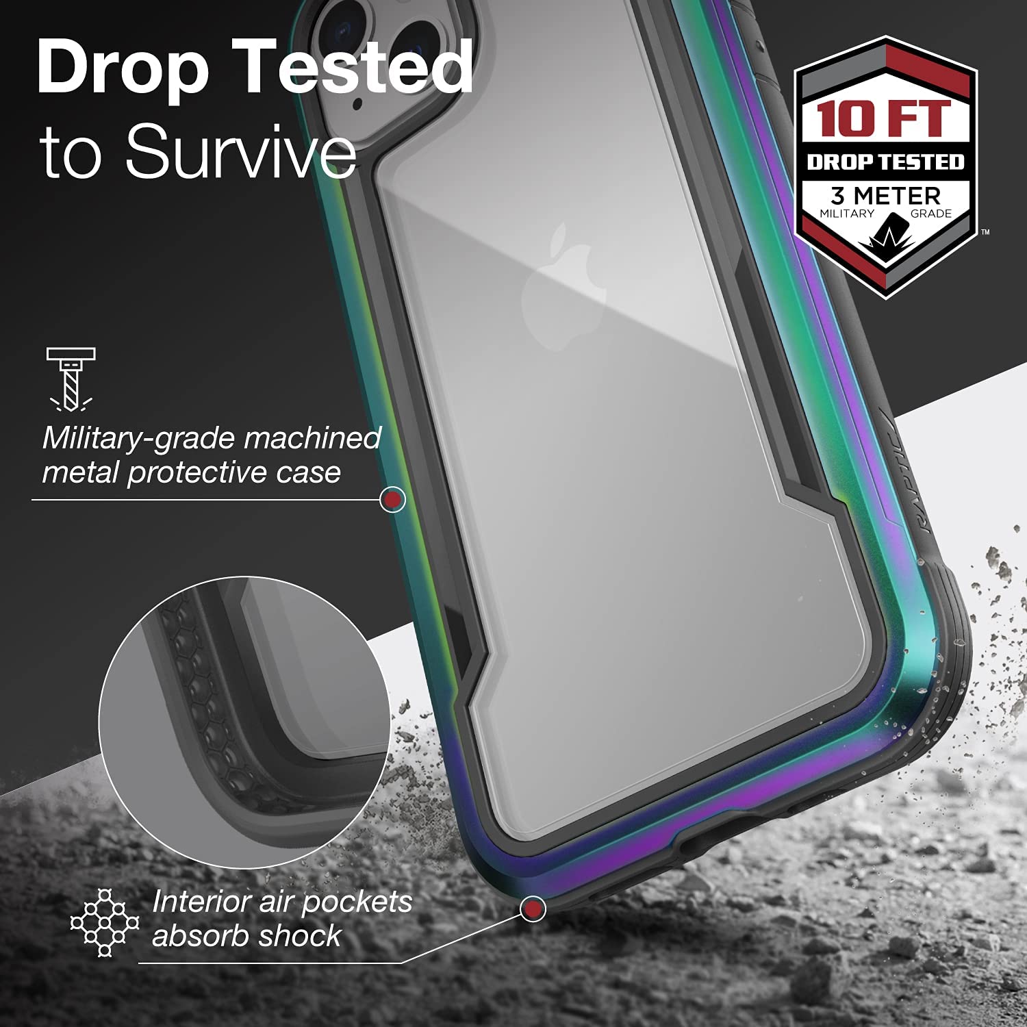 X-Doria Defence Raptic Shield iPhone 13 / Pro / Pro Max Shock Absorbing Protection, Durable Aluminum Frame, 10ft Drop Tested Case