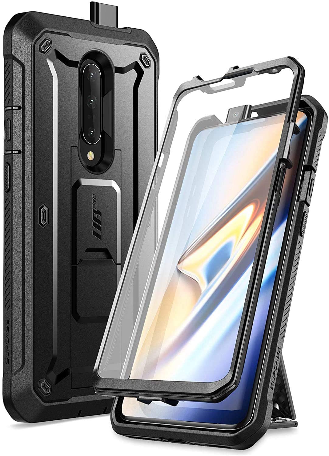 SUPCASE Unicorn Beetle Pro OnePlus 7 / 7T Pro / 7T Full-Body Rugged Holster Kickstand Case with Built-in Screen Protector (Black)
