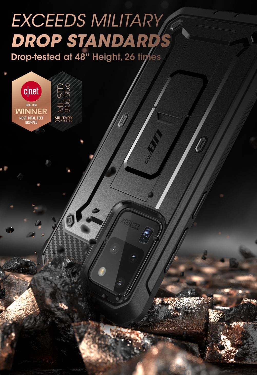 SUPCASE UB Pro Galaxy S20 / Plus / Ultra Full-Body Dual Layer Rugged Holster & Kickstand Case Without Built-in Screen Protector (Black)