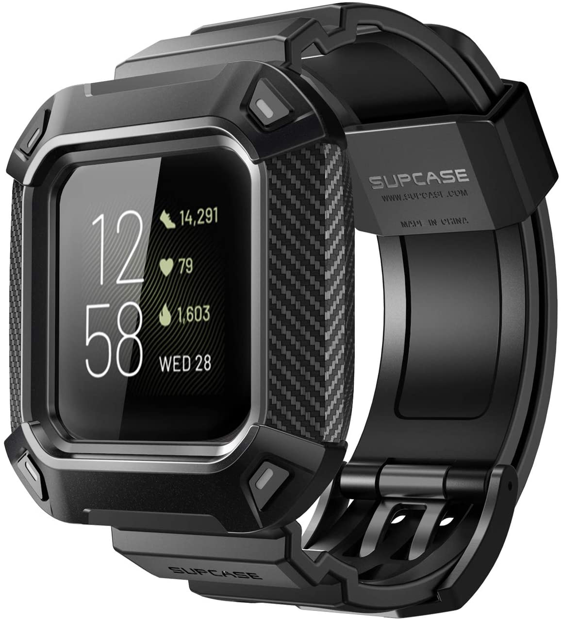 Supcase Unicorn Beetle Pro Fitbit Versa 3 Watch Bands Protective Replacement Wristband Case Band (Black)