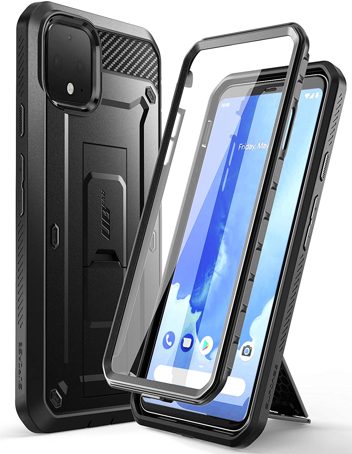 SUPCASE Unicorn Beetle Pro Google Pixel 4 XL Full-Body Rugged Holster Case with Built-in Screen Protector (Black)