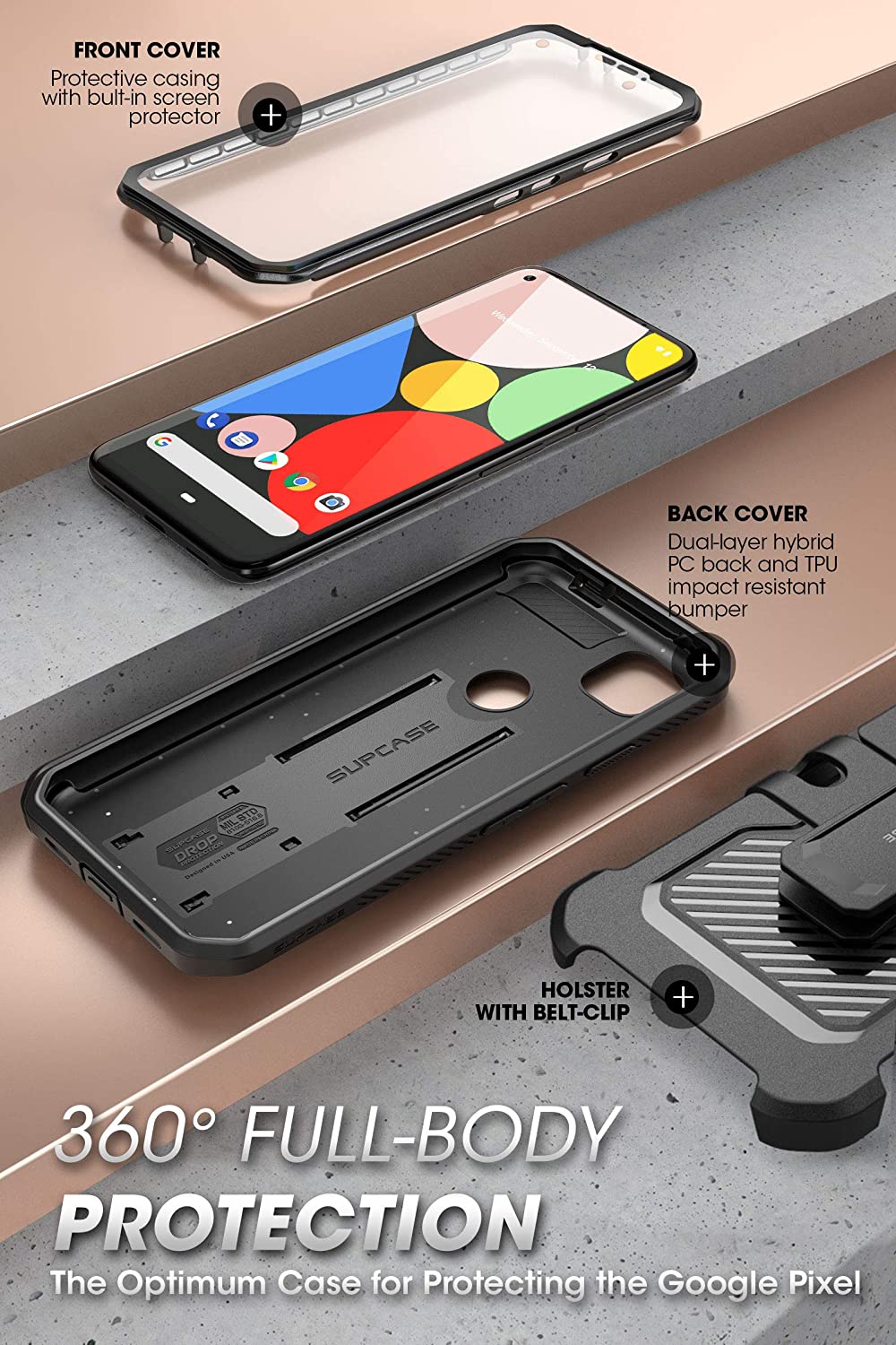 SUPCASE Unicorn Beetle Pro Google Pixel 4A (4G / 5G) Full-Body Rugged Holster Case with Built-in Screen Protector