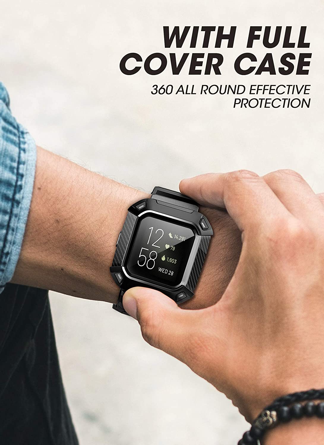 Supcase Unicorn Beetle Pro Fitbit Versa 3 Watch Bands Protective Replacement Wristband Case Band (Black)