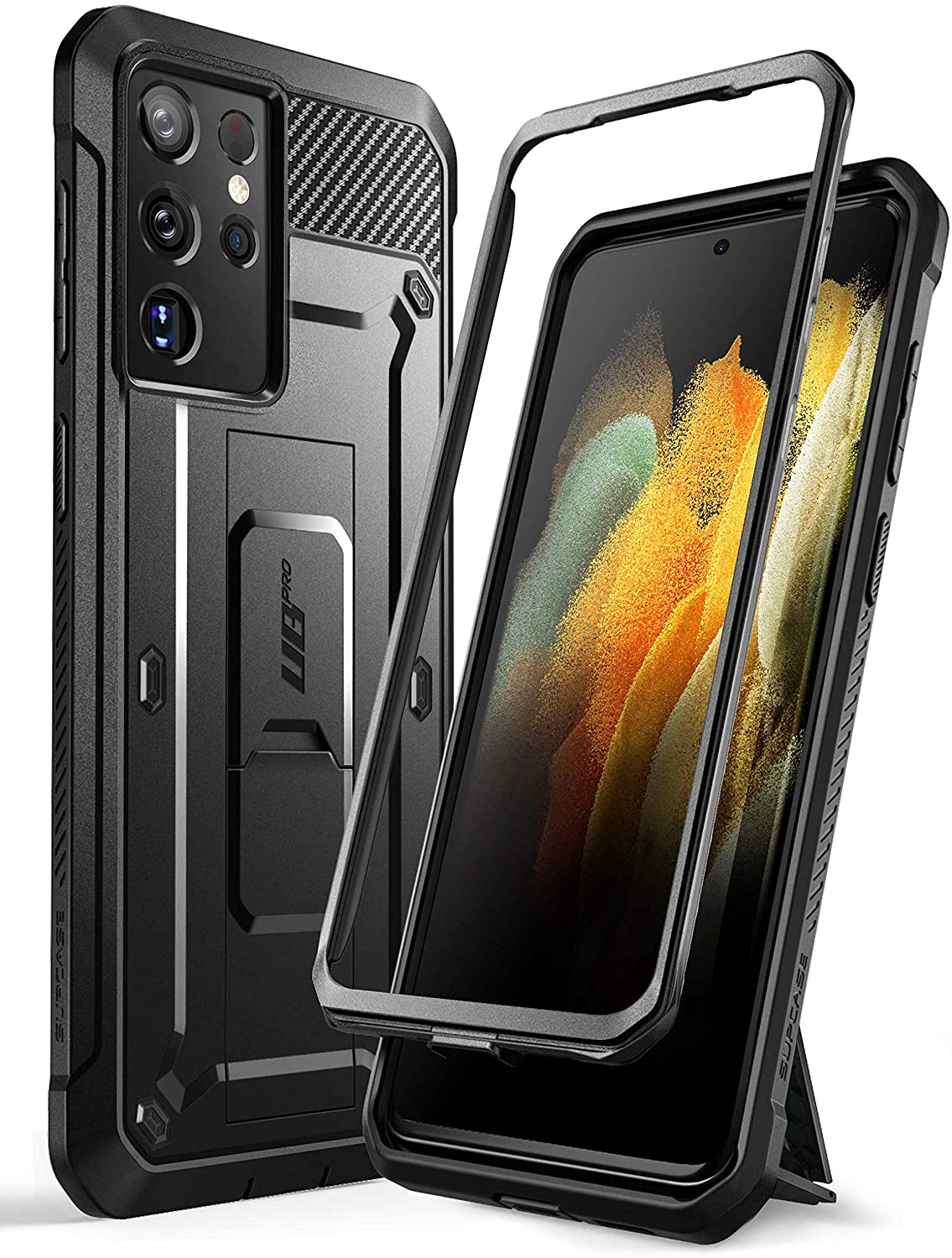 SUPCASE Unicorn Beetle Pro Galaxy S21 / Plus / Ultra Full-Body Dual Layer Rugged Holster & Kickstand Case Without Built-in Screen Protector (Black)