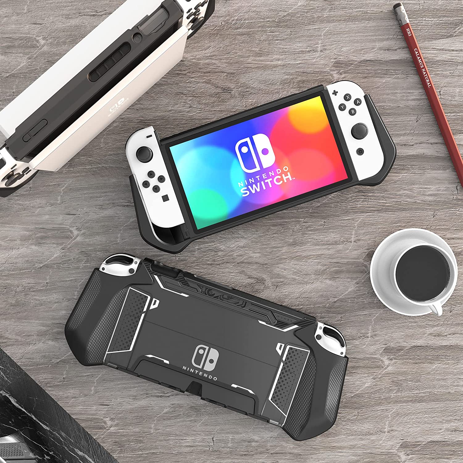 Mumba Dockable Case for Nintendo Switch OLED 2021, [Blade Series] Nintendo Switch OLED 7Inch & Joy-Con Controller (Black)