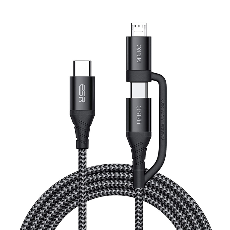 ESR 2-in-1 USB-C to USB-C/Micro Cable [3.3 ft/1 m] Type C Cable [Braided Nylon] Fast Charging