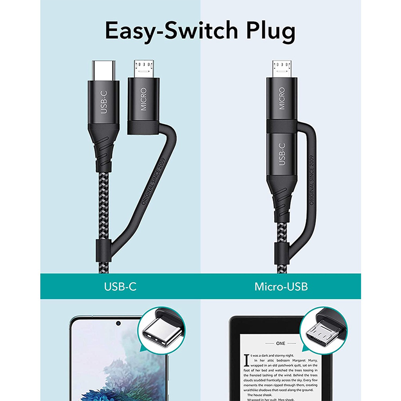 ESR 2-in-1 USB-C to USB-C/Micro Cable [3.3 ft/1 m] Type C Cable [Braided Nylon] Fast Charging