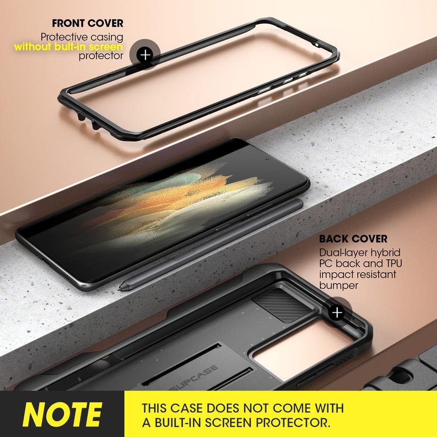 SUPCASE Galaxy S21 Ultra Unicorn Beetle Pro Rugged Case with S-Pen Holder - Black