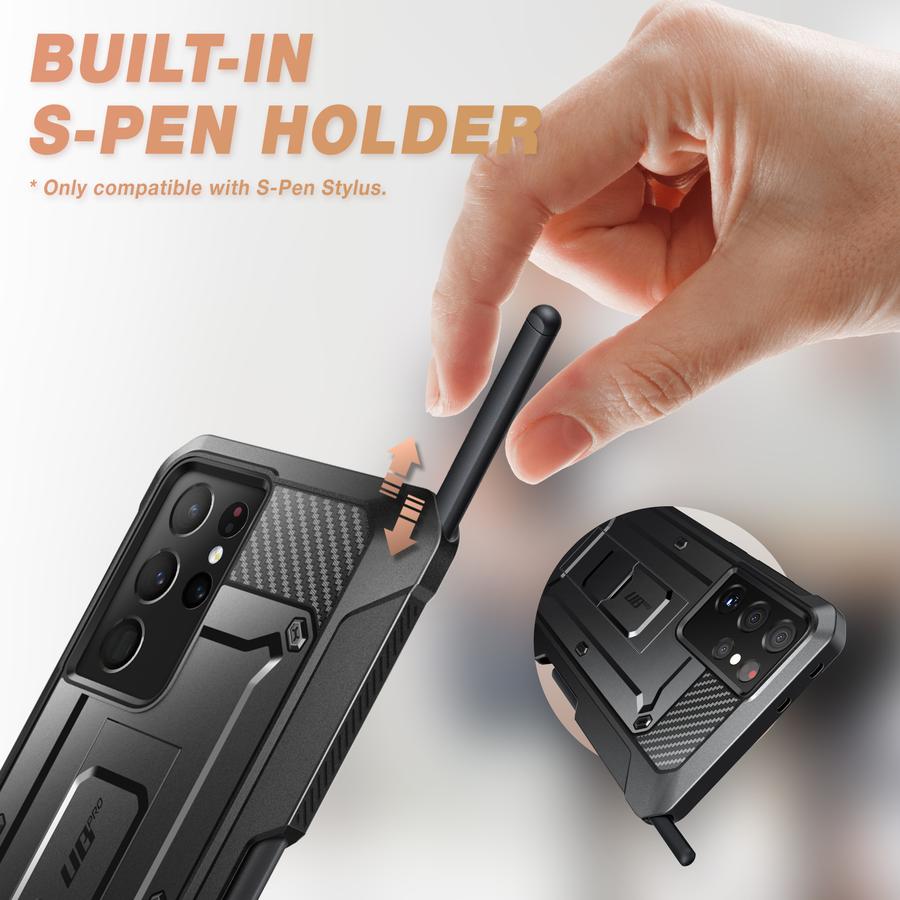 SUPCASE Galaxy S21 Ultra Unicorn Beetle Pro Rugged Case with S-Pen Holder - Black