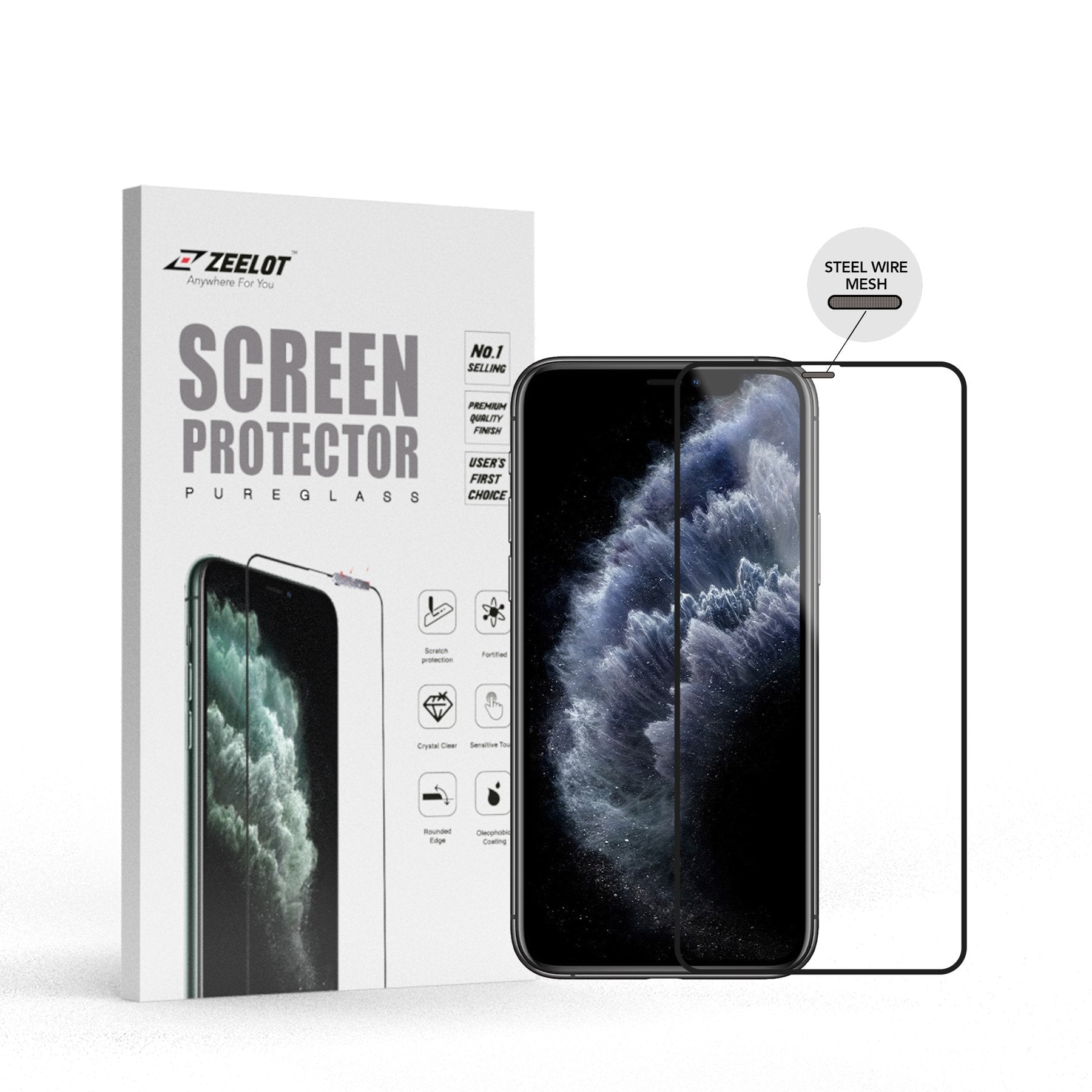 ZEELOT iPhone 11 / Pro / Pro Max / XS / XS Max / XR PureGlass Steel Wire 2.5D Clear Tempered Glass Screen Protector
