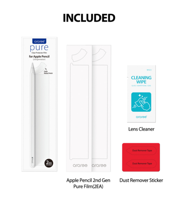 Araree Pure Clear Protector Film Coverage for Apple Pencil 2nd Generation