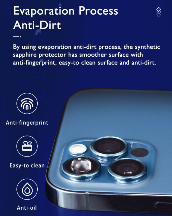 Hoda Sapphire Camera Lens Protector iPhone 13 / Pro / Pro Max / Mini Flamed Titanium / Sierra Blue (3pcs / 2pcs)