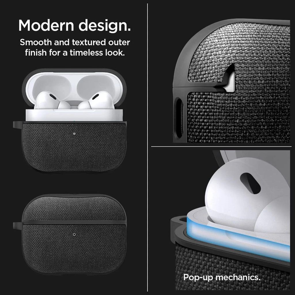 Spigen Urban Fit Designed for Airpods Pro 2 Case (2022), Premium Fabric with Keychain - Black