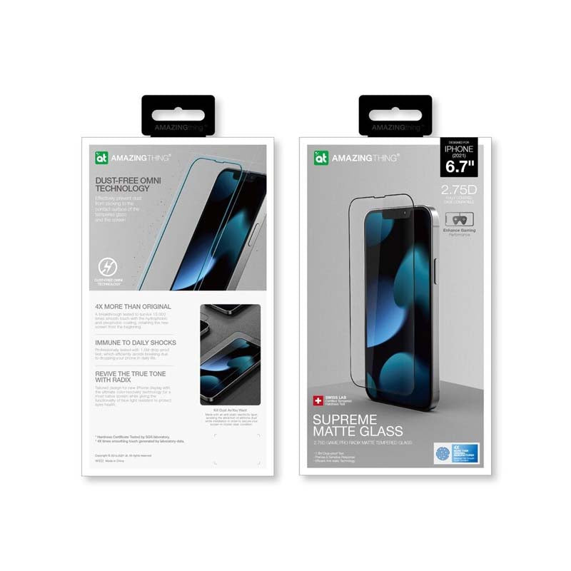 AMAZINGthing RADIX SUPREME GLASS Clear & Matte Screen Protector Compatible for iPhone 13 / Pro / Pro Max / Mini