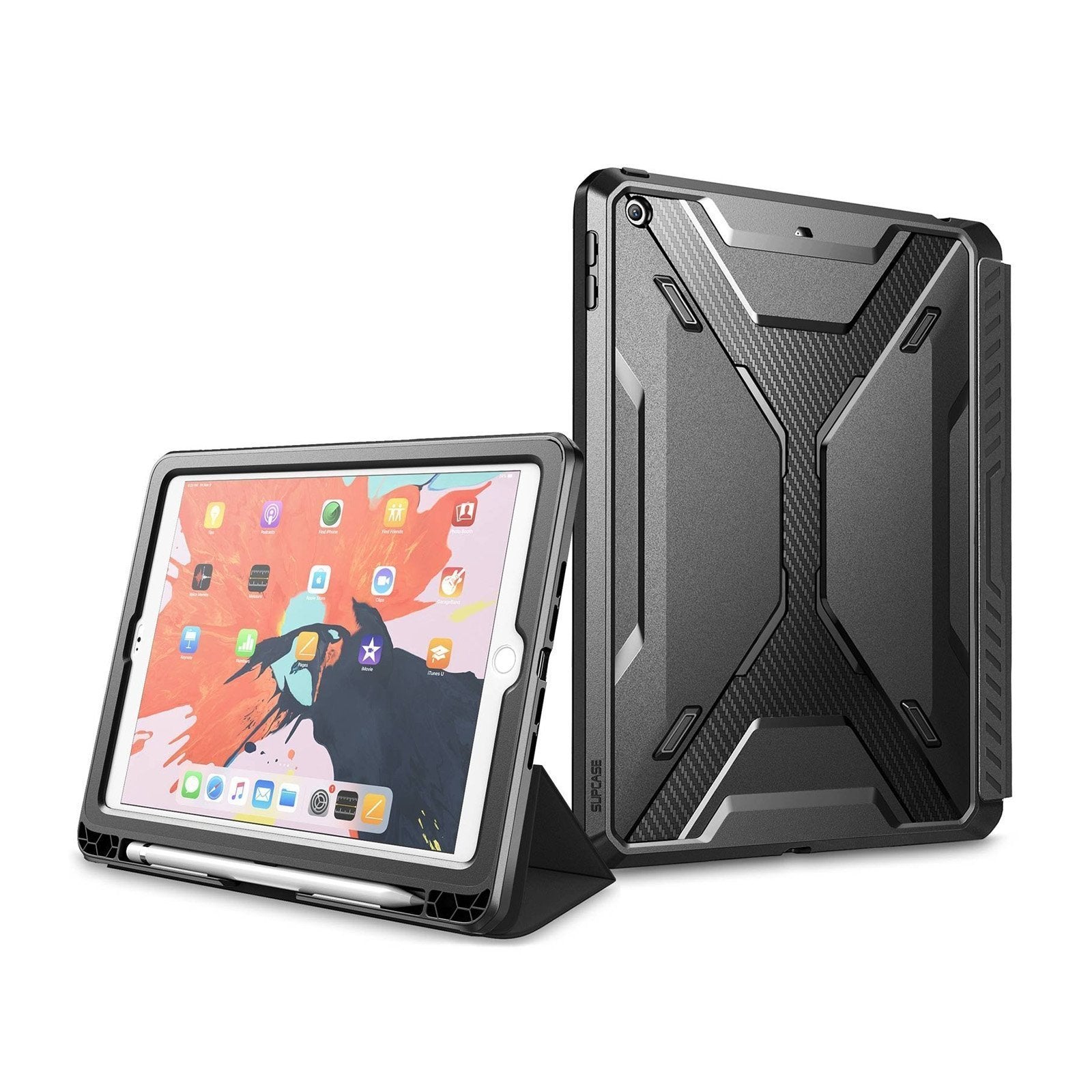 SUPCASE iPad 9.7 inch (2017 & 2018) Unicorn Beetle Trifold Folio Cover - Black