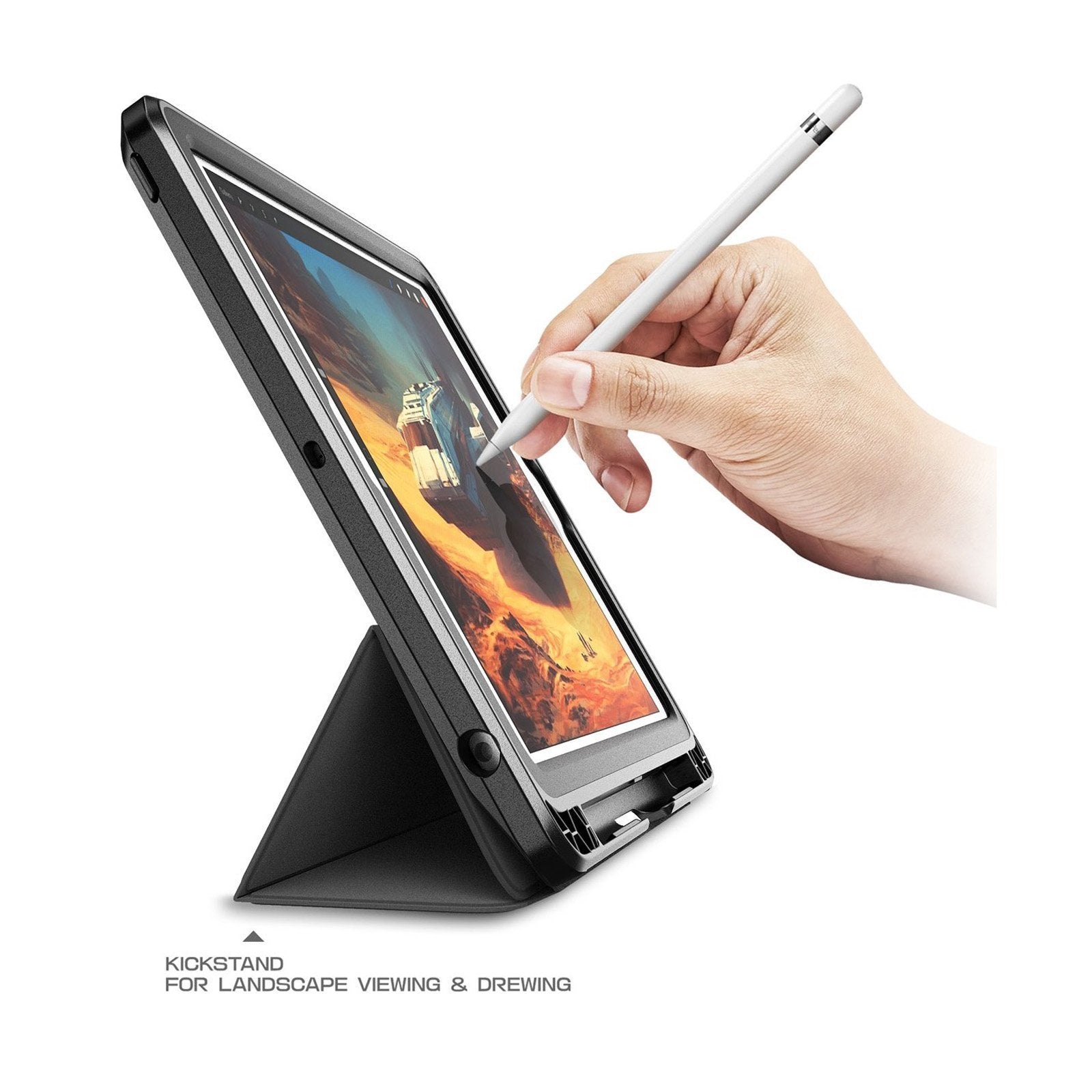 SUPCASE iPad 9.7 inch (2017 & 2018) Unicorn Beetle Trifold Folio Cover - Black