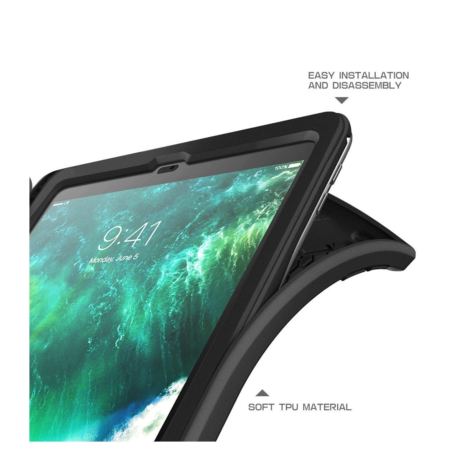 SUPCASE iPad 9.7 inch (2017 & 2018) Unicorn Beetle Trifold Folio Cover - Black