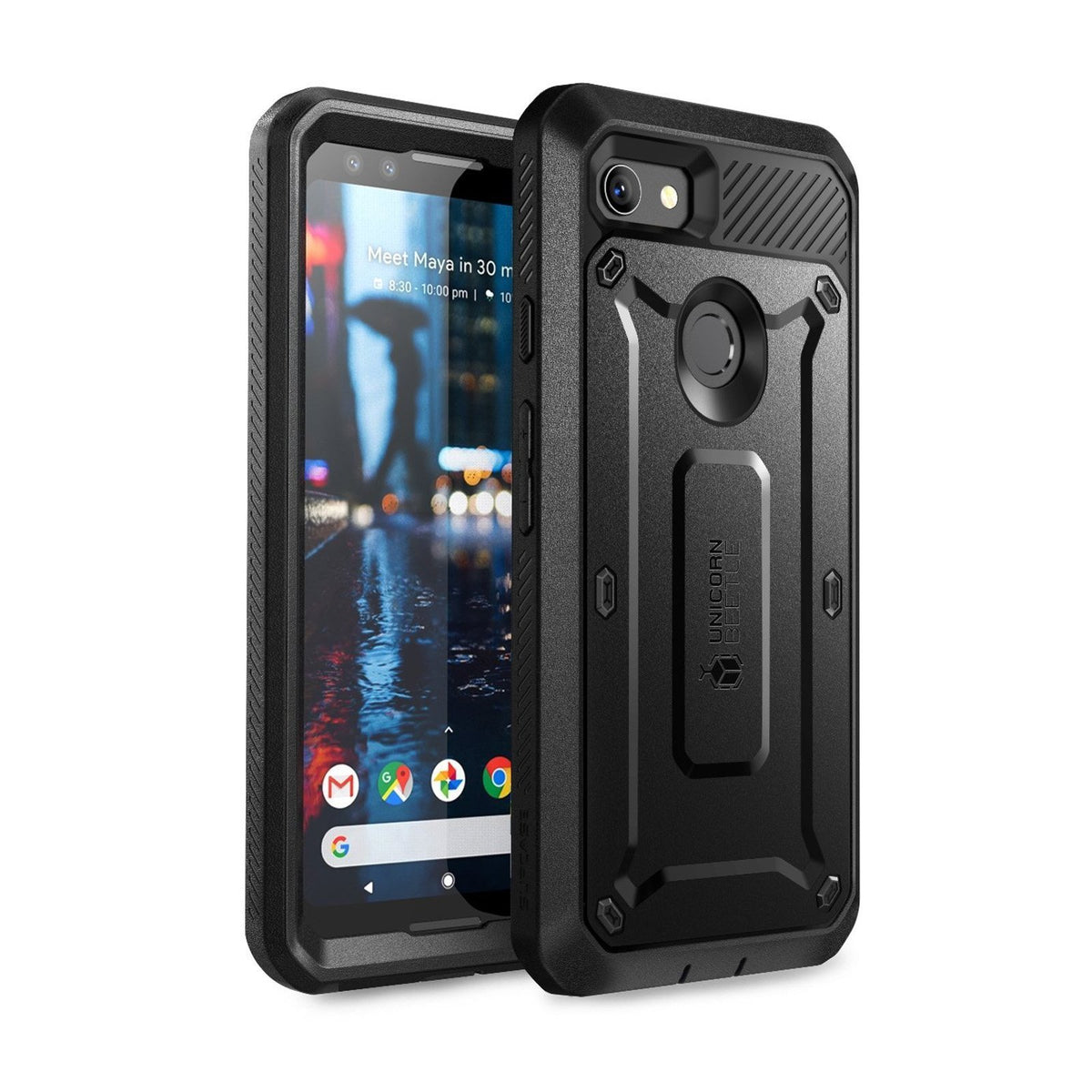 SUPCASE Google Pixel 3 Unicorn Beetle Pro Rugged Holster Case with Screen Protection-Black